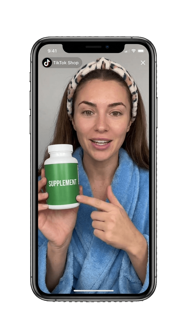 A TikTok Shop video: a creator presenting a supplement